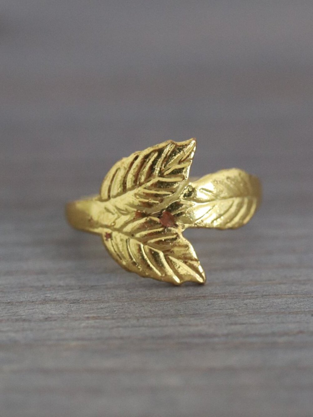 2 Leaf Style Cuff Ring 14k Gold Plated Stainless Steel